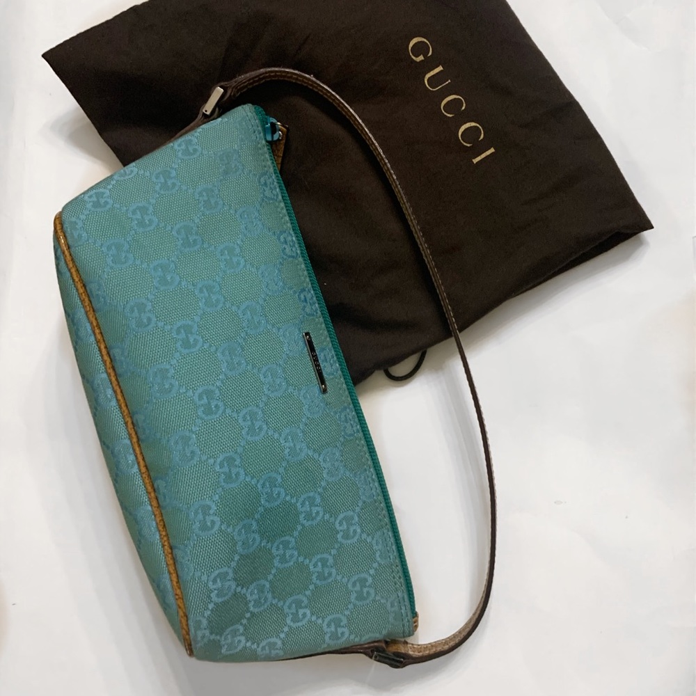 Authentic Gucci Monogram Turquoise Pochette